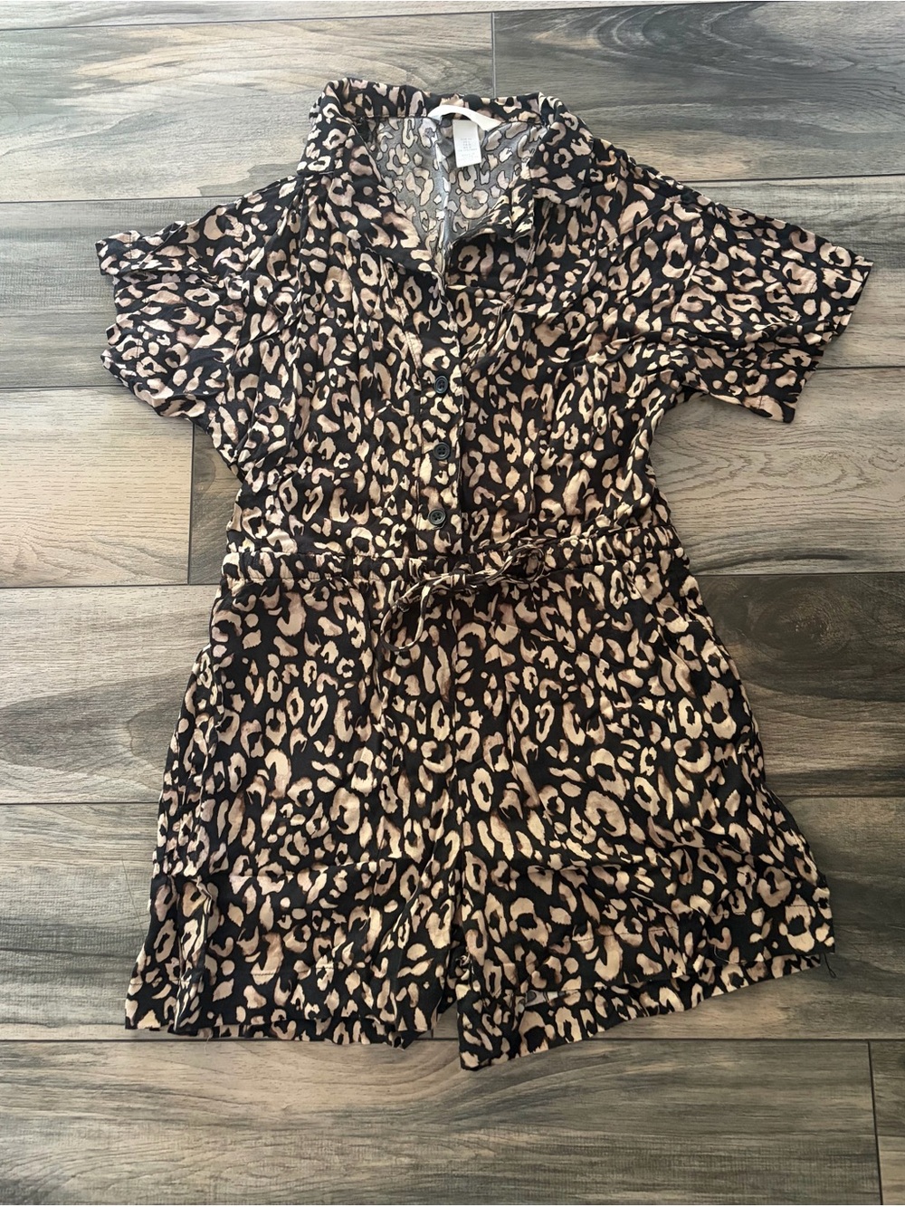 H&M Leopard Print Button Romper in Black & Tan